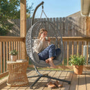 Outsunny Hanging Egg Chair, Rattan Swing Chair with Stand, Dark Grey