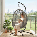Outsunny Hanging Egg Chair, Rattan Swing Chair with Stand, Dark Grey