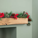 1.8m Red and Green Christmas Poinsettia Garland with Pinecones & Seasonal Foliage