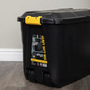 110L Heavy Duty Lockable Stackable Storage Chest Trunk on Wheels with Clips in Black