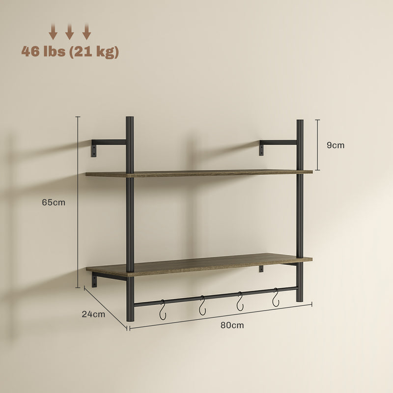 HOMCOM Wall Shelf Unit with 4 Hooks for Living Room, Entryway