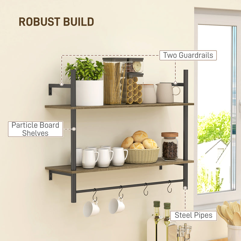 HOMCOM Wall Shelf Unit with 4 Hooks for Living Room, Entryway