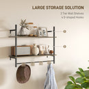 HOMCOM Wall Shelf Unit with 4 Hooks for Living Room, Entryway