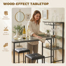 HOMCOM 3Pcs Breakfast Bar Table and Stools Set 4-tier shelving, Washed Grey