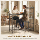 HOMCOM 3Pcs Breakfast Bar Table and Stools Set 4-tier shelving, Washed Grey