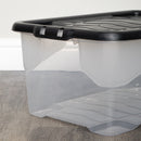 42L Clear Storage Box with Black Lid, Stackable and Nestable Design Storage Solution