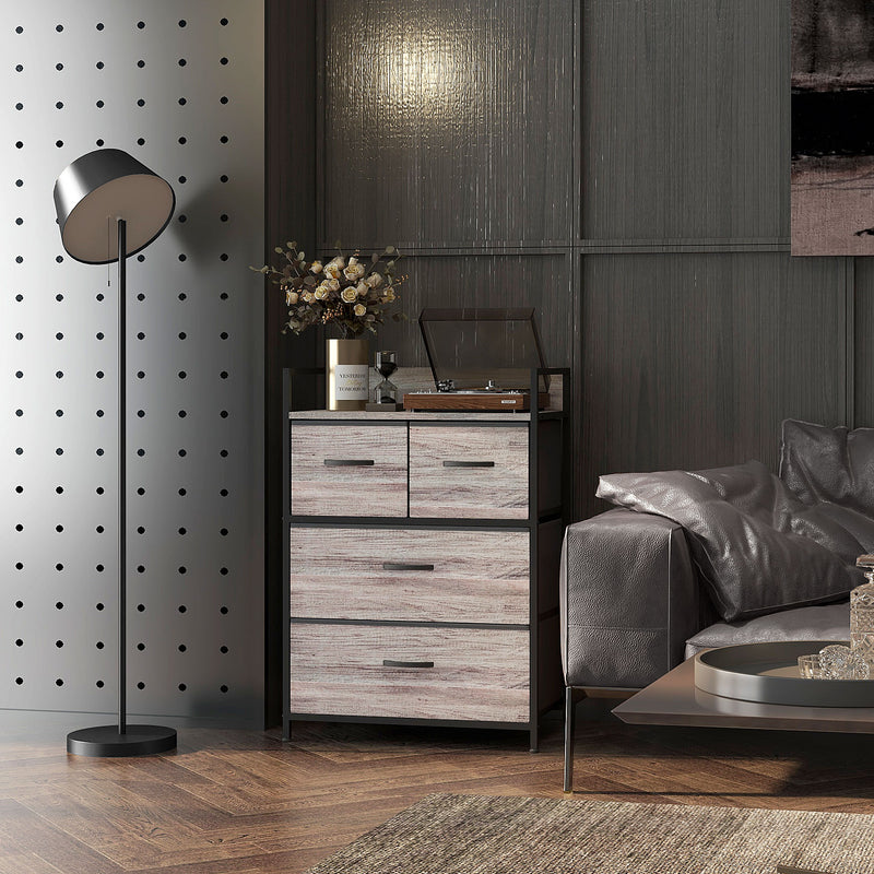 HOMCOM Bedroom Chest of Drawers 4 Drawer Dresser w/ Shelf, Grey Wood Effect