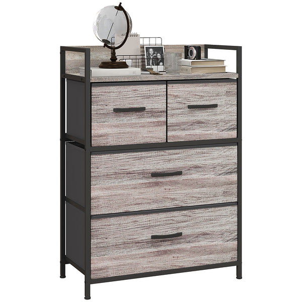 HOMCOM Bedroom Chest Of Drawers 4 Drawer Dresser W/ Shelf, Grey Wood Effect