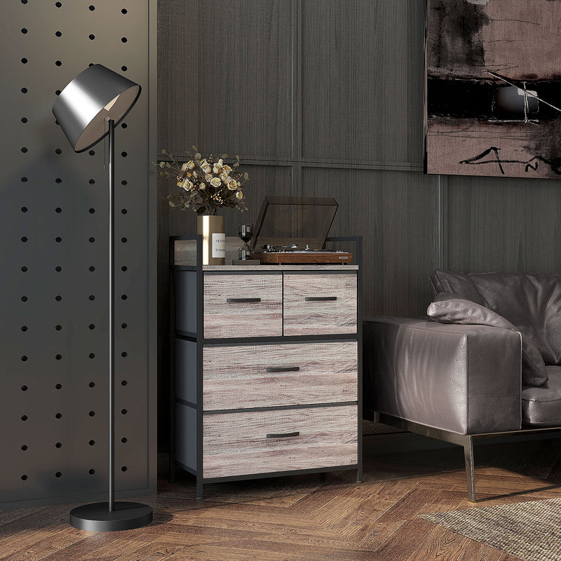 HOMCOM Bedroom Chest of Drawers 4 Drawer Dresser w/ Shelf, Grey Wood Effect