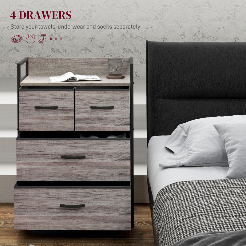 HOMCOM Bedroom Chest of Drawers 4 Drawer Dresser w/ Shelf, Grey Wood Effect