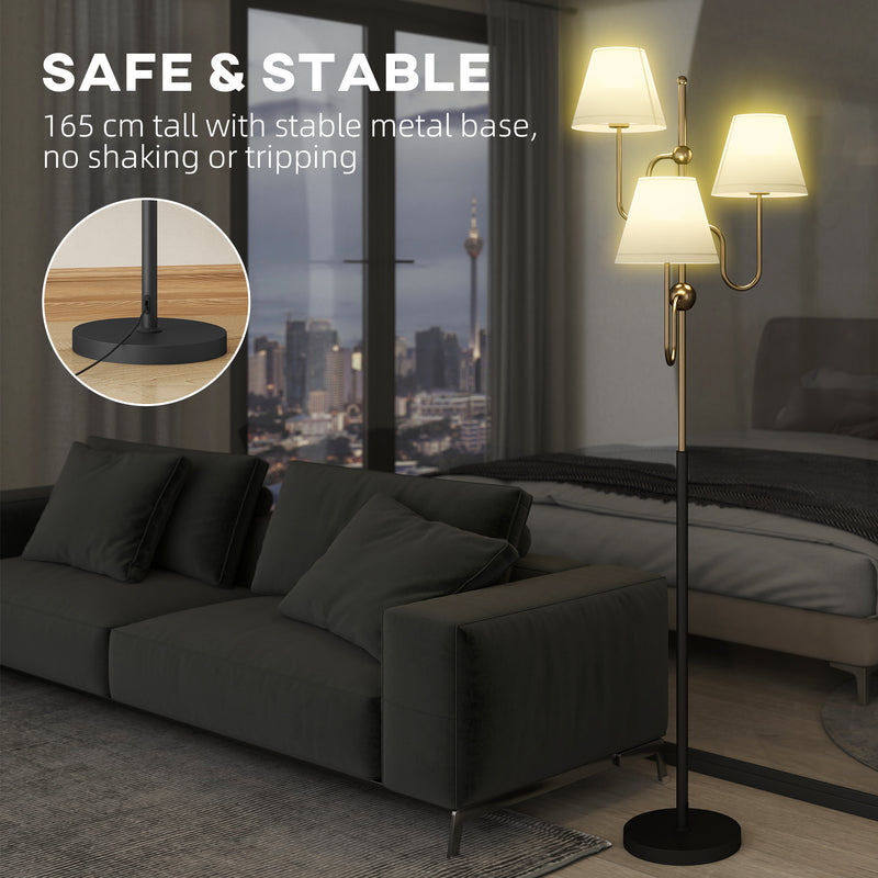 HOMCOM 3-Light Floor Lamp, 165 cm Tall Standing Lamp with Foot Switch