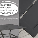 Outsunny Garden Table With Parasol Hole For Four, Slatted Metal Plate Top Grey