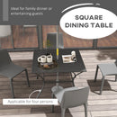 Outsunny Garden Table With Parasol Hole For Four, Slatted Metal Plate Top Grey