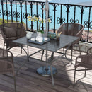 Outsunny Garden Table With Parasol Hole For Four, Slatted Metal Plate Top Grey