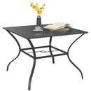 Outsunny Garden Table With Parasol Hole For Four, Slatted Metal Plate Top Grey
