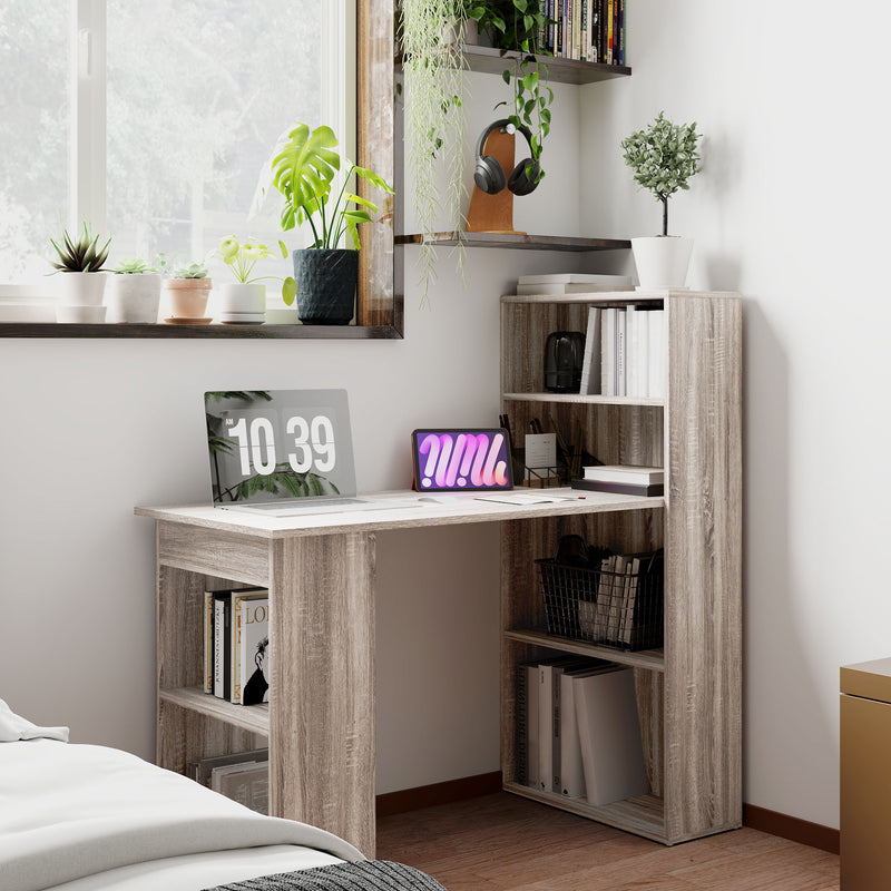 HOMCOM 120cm Computer Desk Bookshelf Writing Table Workstation 6 Shelves Grey