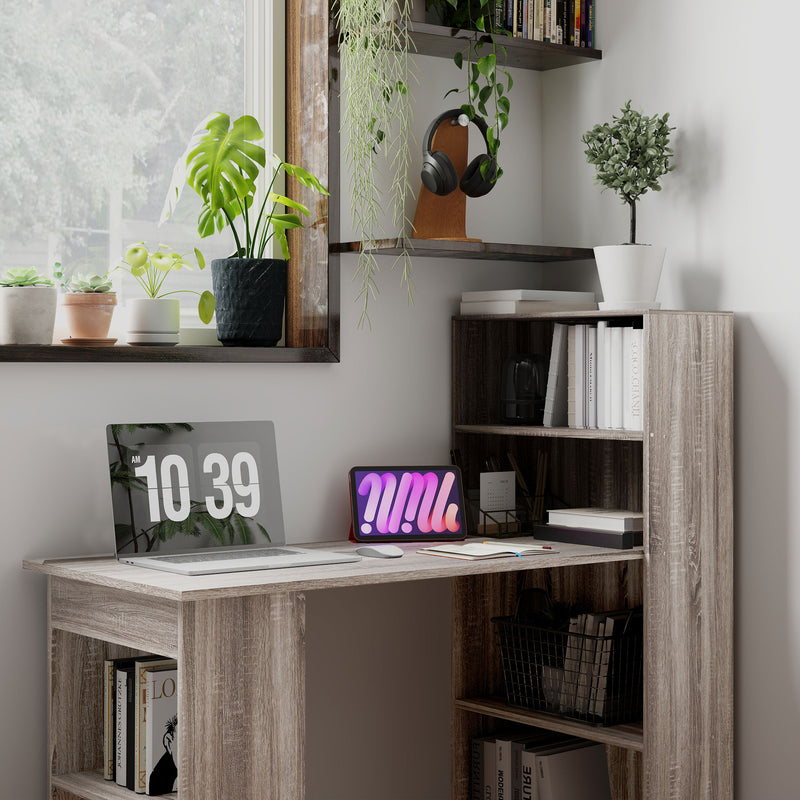HOMCOM 120cm Computer Desk Bookshelf Writing Table Workstation 6 Shelves Grey