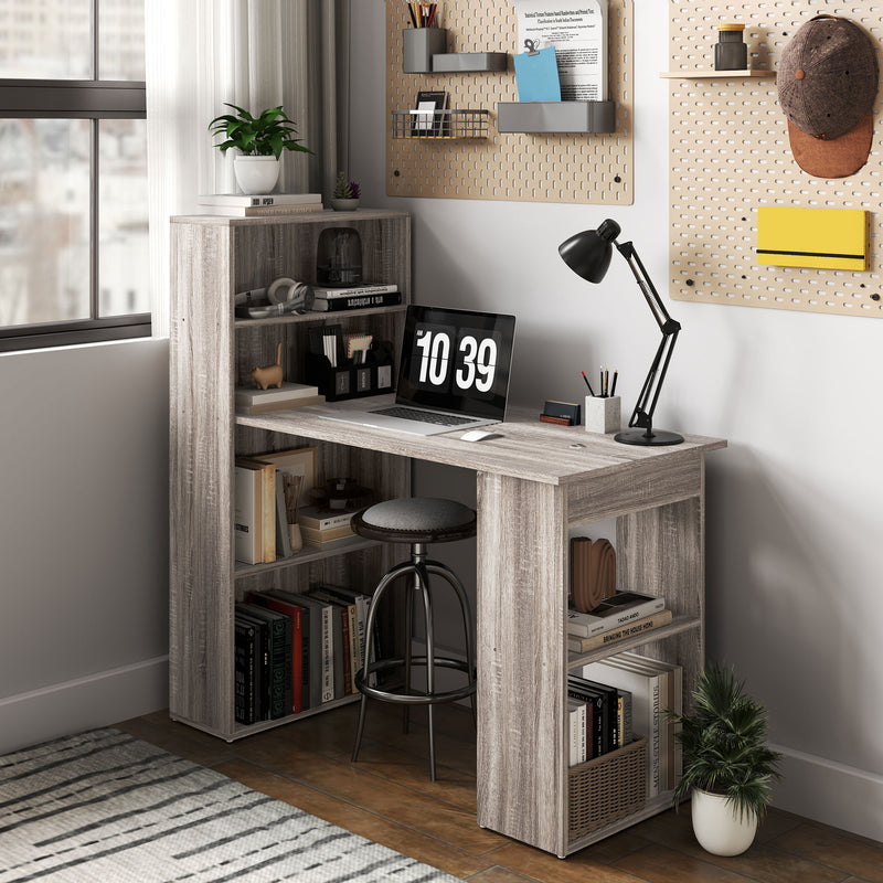 HOMCOM 120cm Computer Desk Bookshelf Writing Table Workstation 6 Shelves Grey
