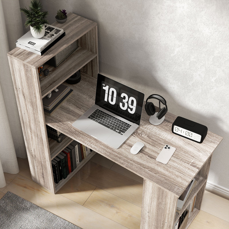 HOMCOM 120cm Computer Desk Bookshelf Writing Table Workstation 6 Shelves Grey