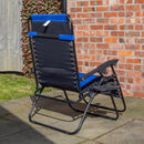 Luxury Padded Multi Position Zero Gravity Garden Relaxer Chair Lounger In Blue & Black