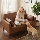 HOMCOM 2 Seater Sofa, 132 cm Modern Small Sofa with Solid Wood Legs, Brown
