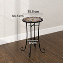 Outsunny 35.5cm Round Mosaic Garden Side Table Plant Stand w/ Shelf