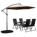 Outdoor 4 Person Rectangular Glass Top Garden Dining Table Chairs With Beige Banana Parasol and Base