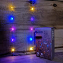 50 LED 2.5m Premier MicroBrights Indoor Outdoor Christmas Multi Function Battery Operated Lights with Timer on Pin Wire in Rainbow