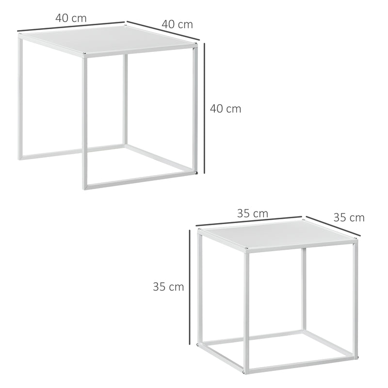 HOMCOM Nesting Coffee Table Set of 2, Nest of Tables with Steel Frame, White