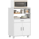 HOMCOM Kitchen Trolley with Wheels, Modern Mobile Microwave Stand, White