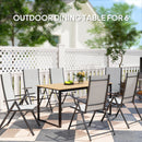 Outsunny Garden Table for 6 People with Slatted Table Top, Metal Frame, Teak