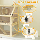 PawHut Wooden Hamster Cage w/ Detachable Bottom, Hut, Seesaw, 60 x 40 x 75cm