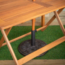 Outdoor 4 Person Rectangular Wooden Garden Dining Table, 2 Benches with Black Parasol and Base Set