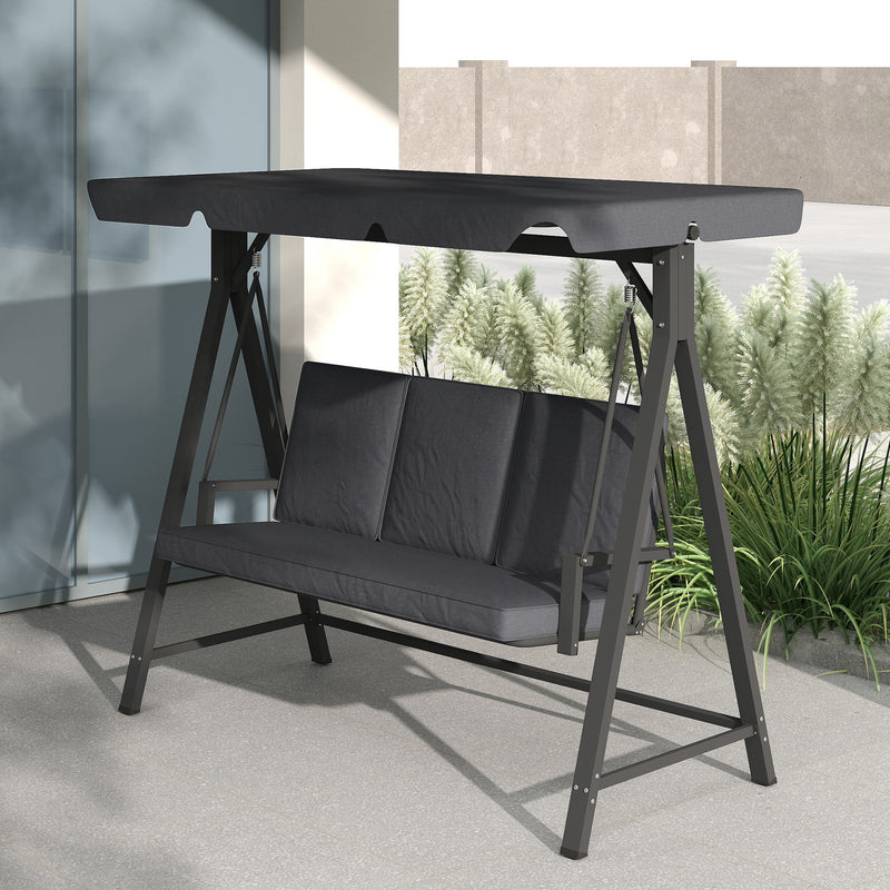 Outsunny 3 Seater Garden Swing Seat With Adjustable Canopy And Cushion
