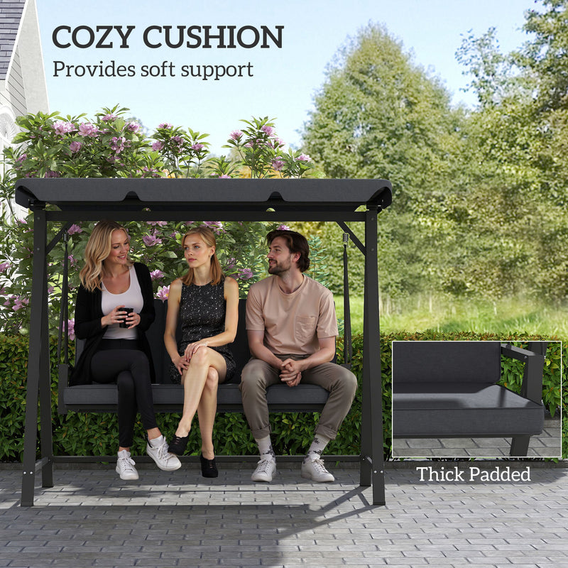 Outsunny 3 Seater Garden Swing Seat With Adjustable Canopy And Cushion