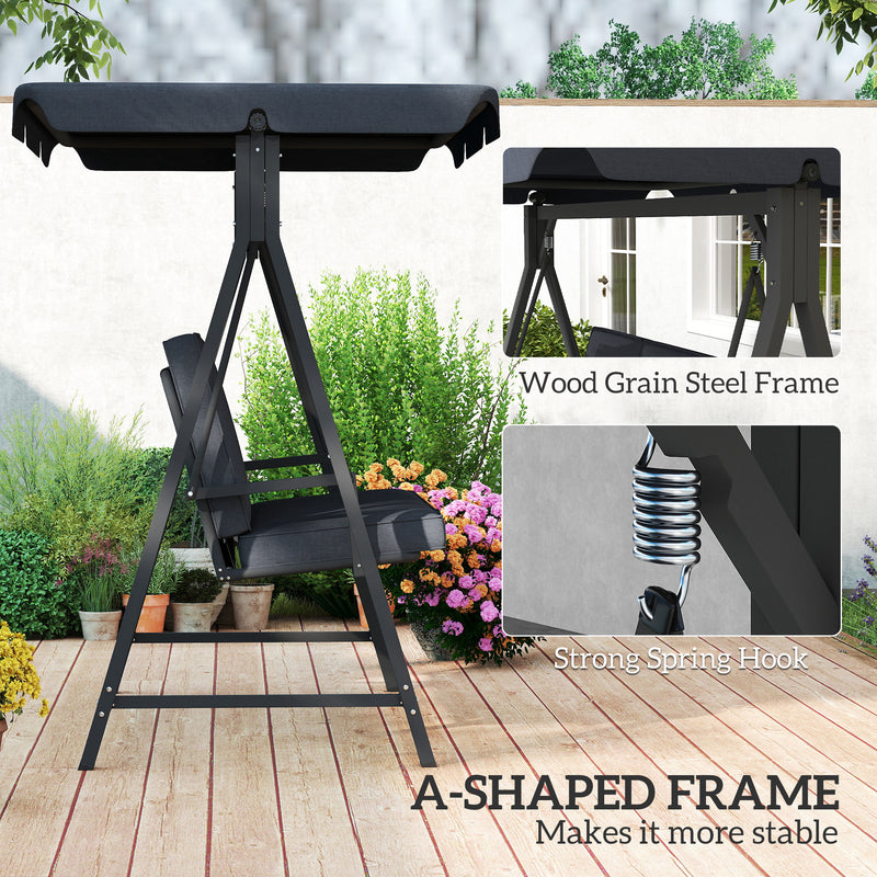 Outsunny 3 Seater Garden Swing Seat With Adjustable Canopy And Cushion