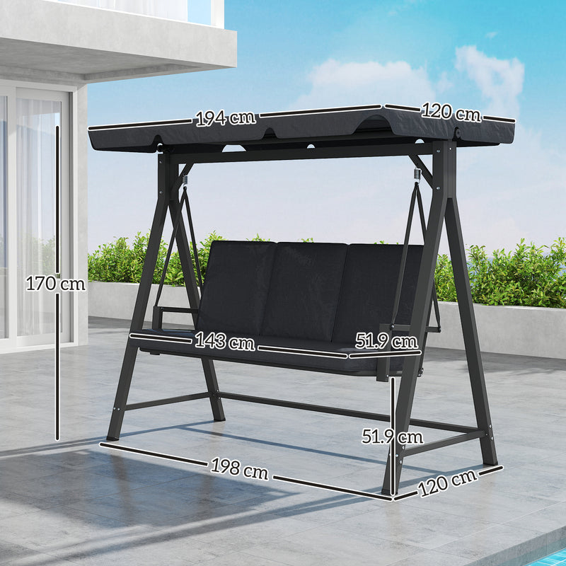 Outsunny 3 Seater Garden Swing Seat With Adjustable Canopy And Cushion