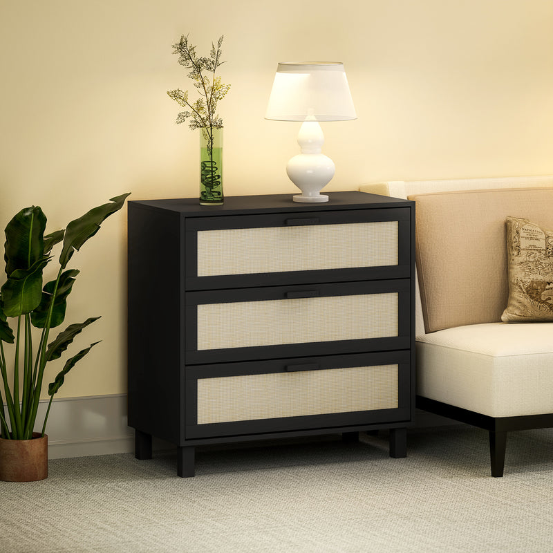 HOMCOM 3 Drawer Cabinet Storage Cupboard Sideboard Organiser, Black