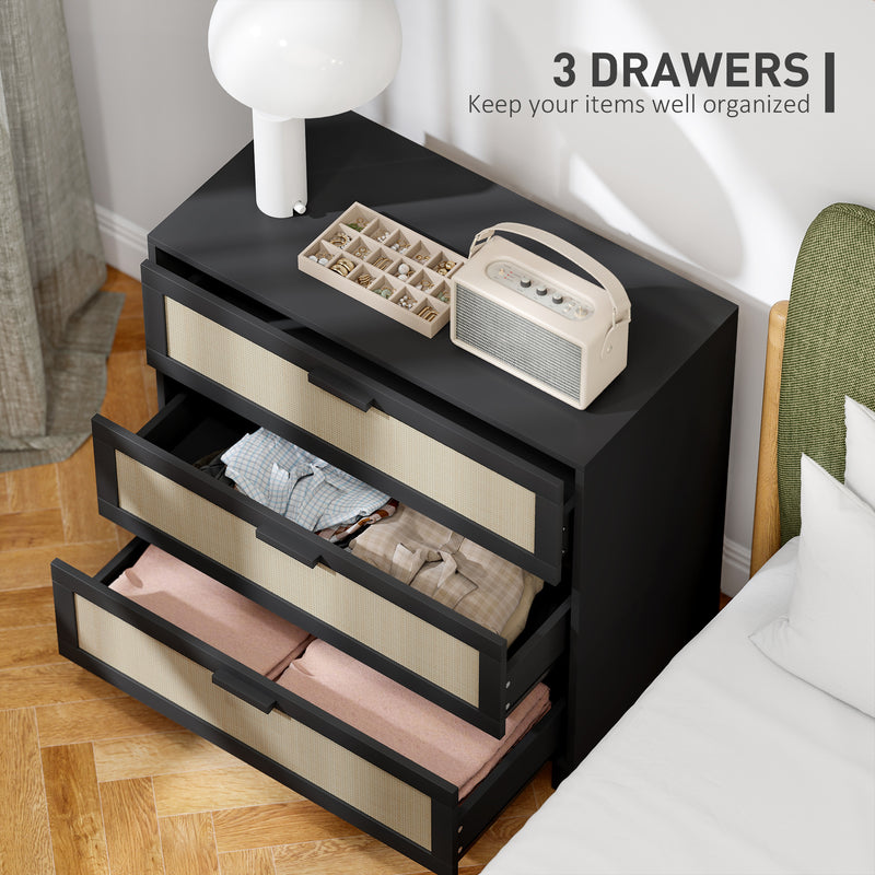 HOMCOM 3 Drawer Cabinet Storage Cupboard Sideboard Organiser, Black