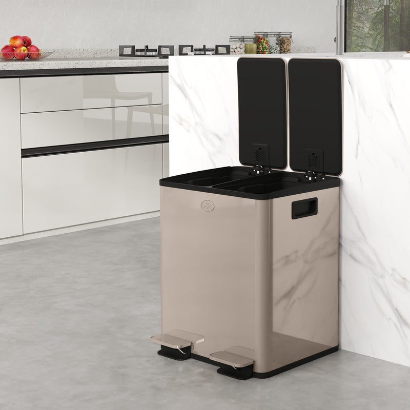 HOMCOM 2 x 20L Dual Kitchen Bin Pedal Bin for Recycling and Waste