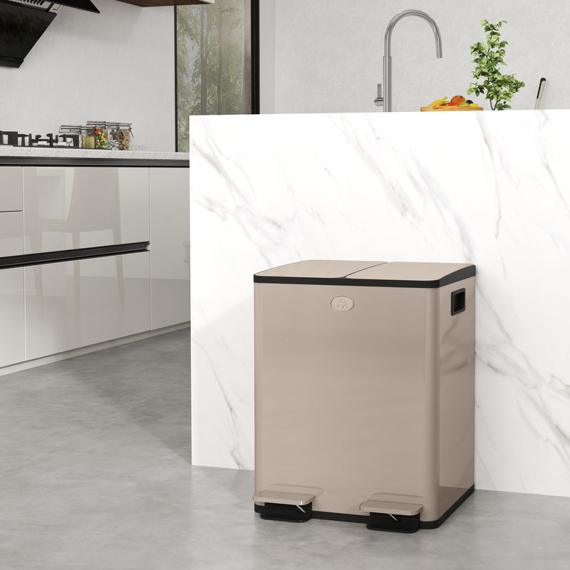 HOMCOM 2 x 20L Dual Kitchen Bin Pedal Bin for Recycling and Waste