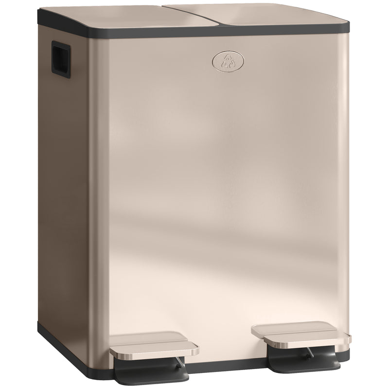 HOMCOM 2 x 20L Dual Kitchen Bin Pedal Bin for Recycling and Waste