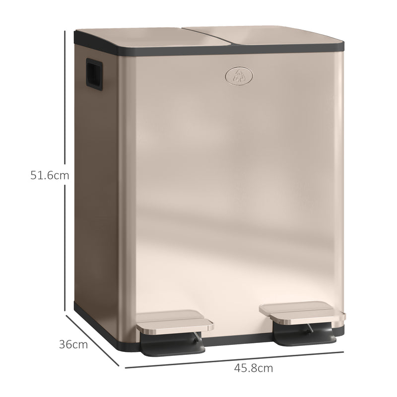 HOMCOM 2 x 20L Dual Kitchen Bin Pedal Bin for Recycling and Waste
