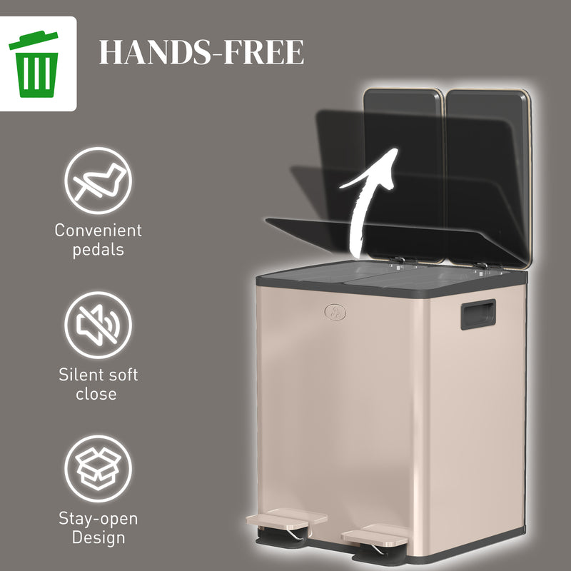 HOMCOM 2 x 20L Dual Kitchen Bin Pedal Bin for Recycling and Waste