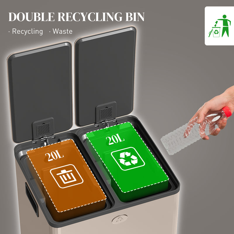 HOMCOM 2 x 20L Dual Kitchen Bin Pedal Bin for Recycling and Waste