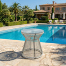 Outsunny Rattan End Table, Round Hollow Drum Design Side Table, Light Grey