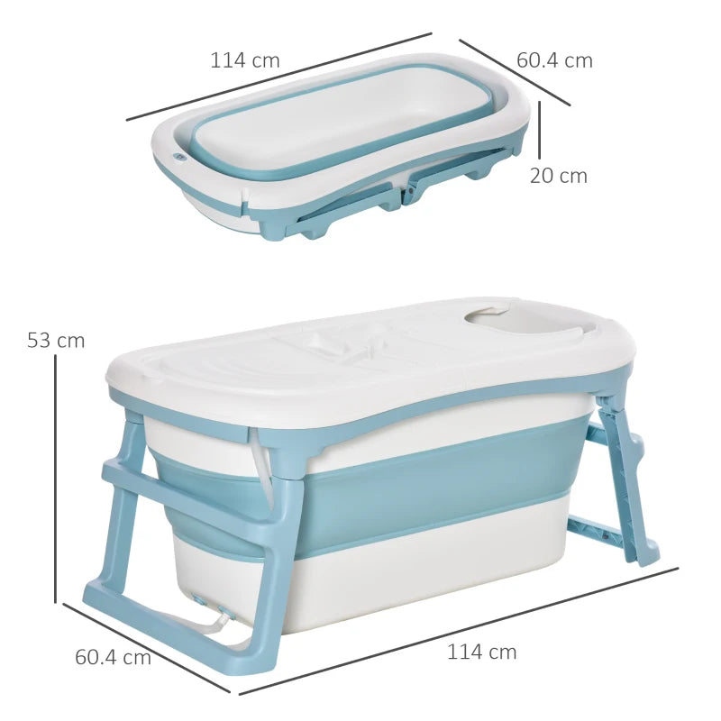 HOMCOM Baby Bath Tub Collapsible with Cover - Blue