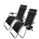 Set of 2 Multi Position Zero Gravity Relaxer Chair Sun Lounger in Black & Silver