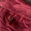 70cm Hanging Burgundy Velour Star Print Christmas Stocking with Pom Poms