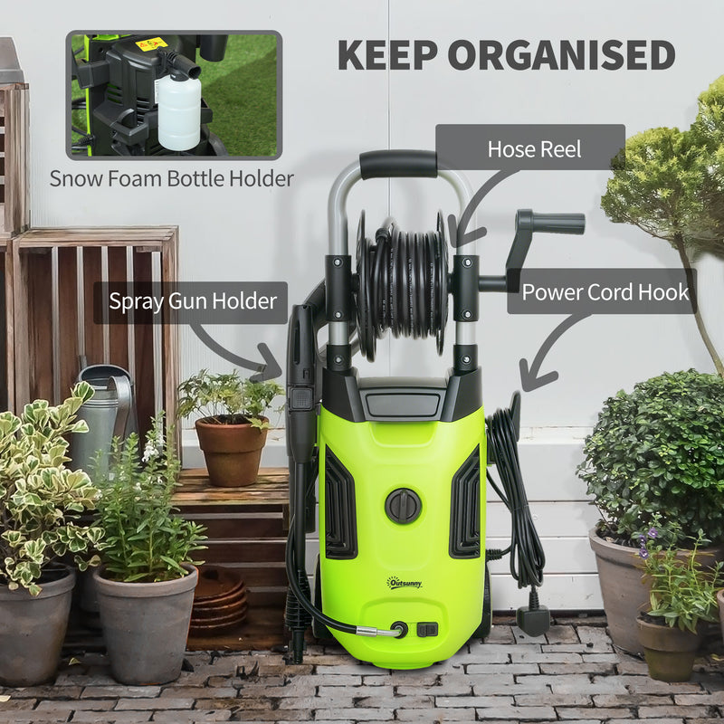 Outsunny 1800W Power Washer 150 Bar Pressure 6M Hose And Hose Reel